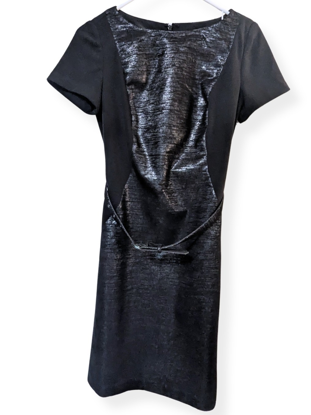 Laundry By Design Black Metallic Pointe Knit Short Sleeve Sheath Dress